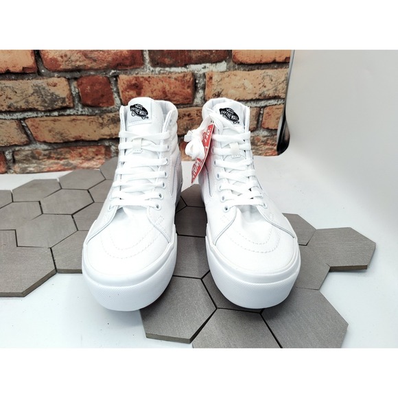 VANS Sk8-Hi Stacked Lugged Sneakers White Canvas Women Platform Shoes Sz 7.5 - Picture 2 of 11